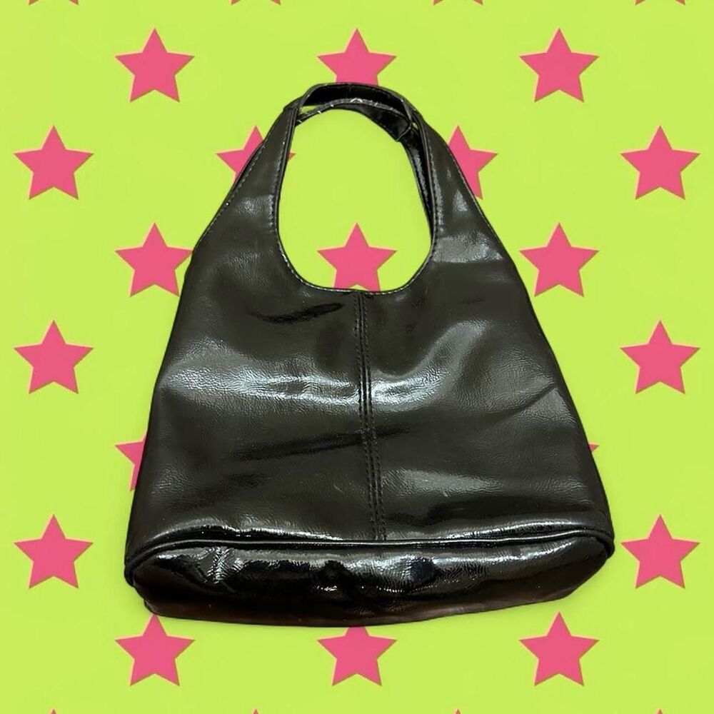 90s Black Patent Leather Nine West Purse with Mirror Accessory - Picture 2 of 6